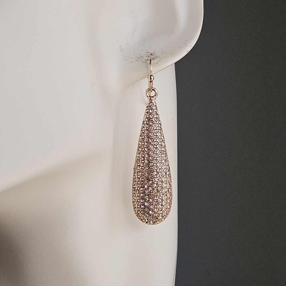 Anne Klein Sparkly Earrings Clear Rhinestone Paved Long Drop Dangle - Picture 4 of 8